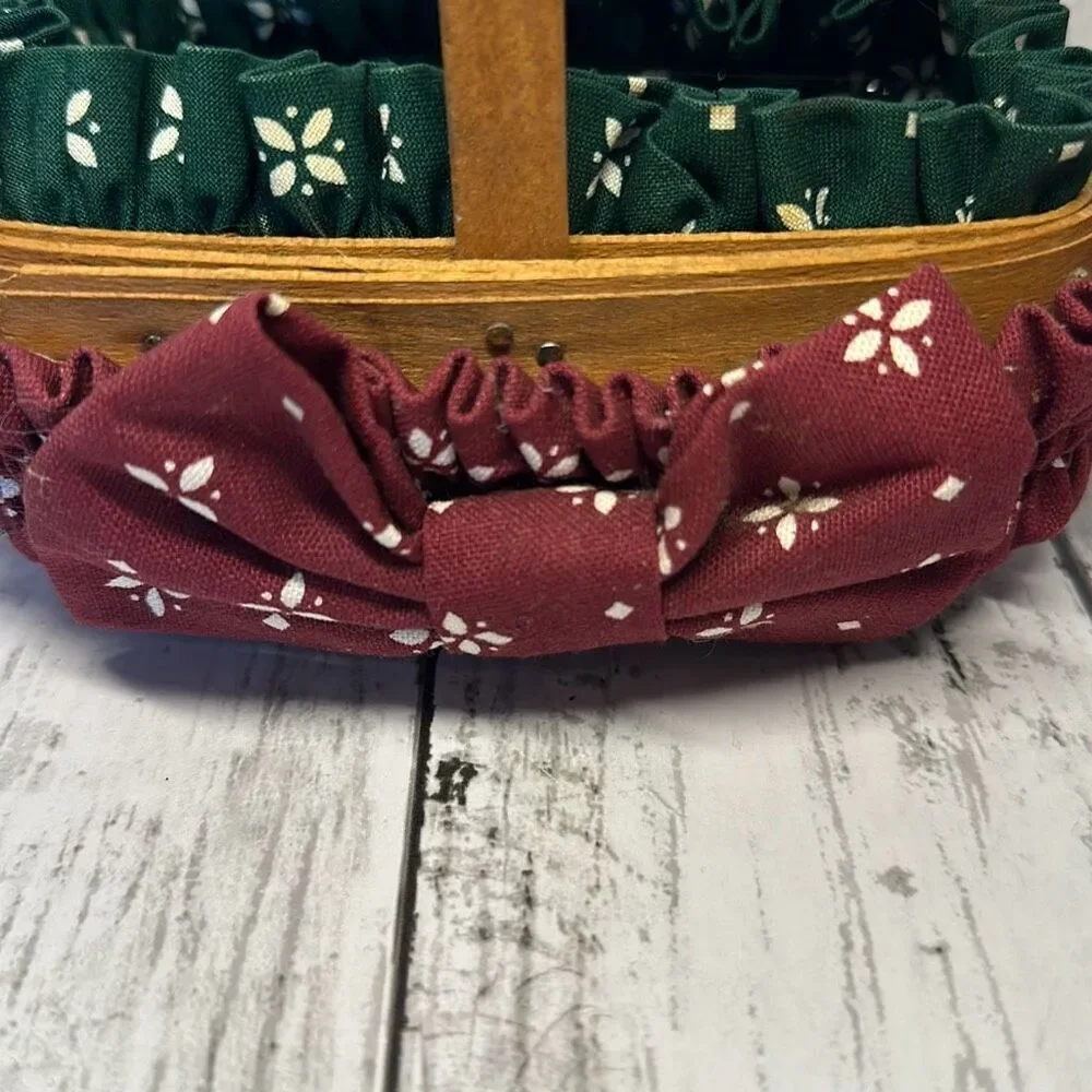 1999 Longaberger Handwoven‎ Single Handle 6”Basket Green Liner Protector Garter